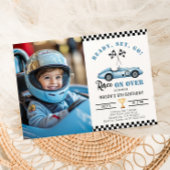 Invitation Blue Race Car N'importe quel âge Garçon Photo Anni