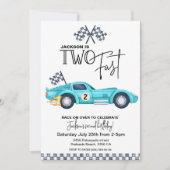 Invitation Blue Race car TWO FAST 2nd Birthday party (Devant)