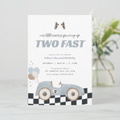 Invitation Blue Race Car Two Fast Second Birthday Invite (Debout devant)