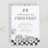 Invitation Blue Race Car Two Fast Second Birthday Invite (Devant / Derrière)