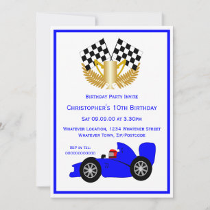 Invitation Blue Racing Car Anniversaire