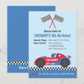 Invitation Blue Racing Car Anniversaire de enfant Party (Devant / Derrière)