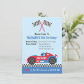 Invitation Blue Racing Car Anniversaire de enfant Party (Debout devant)