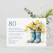 Invitation Blue Rainboots Tulipes Jaunes 80e anniversaire (Debout devant)