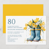 Invitation Blue Rainboots Tulipes Jaunes 80e anniversaire (Devant / Derrière)