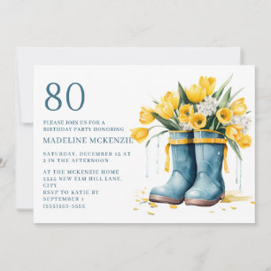 Invitation Blue Rainboots Tulipes Jaunes 80e anniversaire