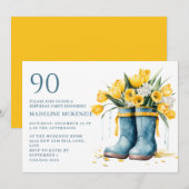 Invitation Blue Rainboots Tulipes jaunes 90e anniversaire (Devant / Derrière)