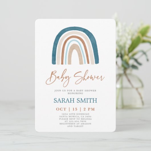 Invitation Blue Rainbow Baby shower garçon (Debout devant)