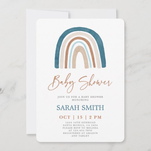 Invitation Blue Rainbow Baby shower garçon (Devant)
