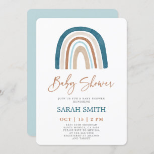 Invitation Blue Rainbow Baby shower garçon