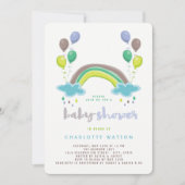 Invitation Blue Rainbow & Balloons Whimsical Boy Baby shower (Devant)
