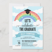 Invitation Blue Rainbow Clouds Fêtons le Diplôme (Devant)