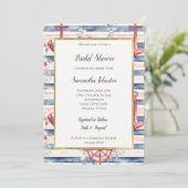 Invitation Blue Red Anchors Floral Stripes Bridal Shower (Debout devant)