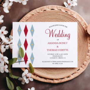 Invitation Blue Red Diamond Yellow Star Mariage du milieu du 