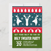 Invitation Blue Red et Green Reindeer Ugly Sweat Party (Devant)