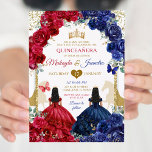 Invitation Blue Red Floral Élégant Twins Girls Quinceanera<br><div class="desc">Blue Red Floral Elegant Twins Girls Quinceanera Invitation Mis Quince Anos,  15e anniversaire, </div>