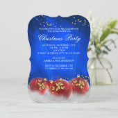 Invitation Blue Red Gold Baubles Blanc Noël (Debout devant)