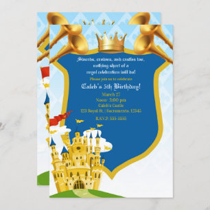 Invitation Blue Red Gold Royal Prince Castle Birthday Party