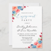 Invitation Blue Red Rose Orange Floral Engagement Party Invit (Devant)