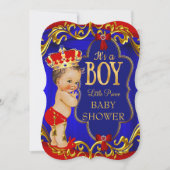 Invitation Blue Red Royal Boy Prince Baby shower (Devant)