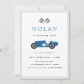 Invitation Blue Retro Race Car Thème Anniversaire (Devant)