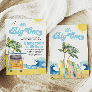 Invitation Blue Retro Van Wave Surf The Big One 1er Anniversa