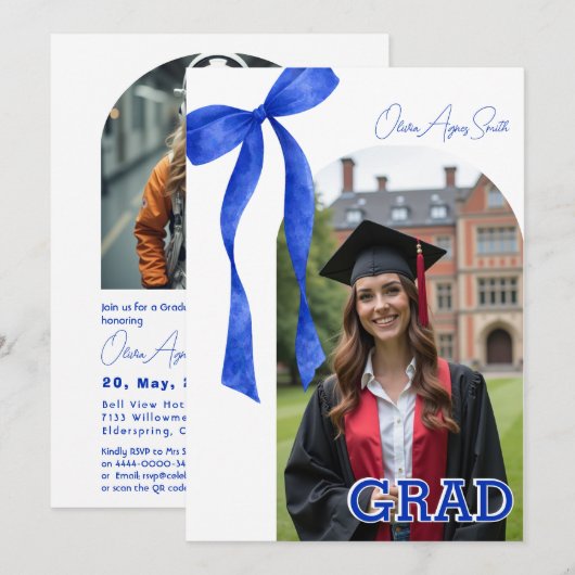 Invitation Blue Ribbon Accent Dual‑Photo QR Code (Devant / Derrière)