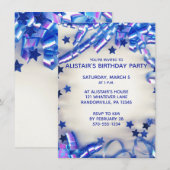 Invitation Blue Ribbon & Confetti Boys fête d'anniversaire (Devant / Derrière)