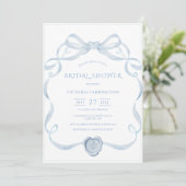 Invitation Blue Ribbon Frame Vintage Bridal Shower (Debout devant)