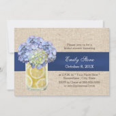Invitation Blue Ribbon Hydrangea & Mason Jar Fête des mariées (Devant)