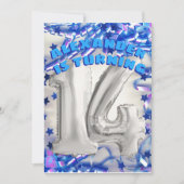 Invitation Blue Ribbon & Stars Confetti 14e fête d'anniversai (Devant)