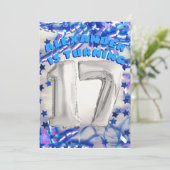 Invitation Blue Ribbon & Stars Confetti 17e anniversaire (Debout devant)