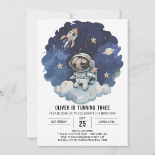 Invitation Blue Rocket L'astronaute moderne Boy Anniversaire
