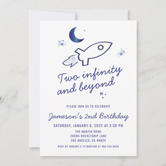 Invitation Blue Rocket Ship Espace extra-atmosphérique 2e ann (Devant)