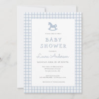 Blue Rocking Horse En vichy Border Boy Baby shower