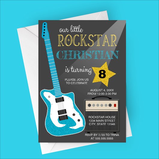Invitation Blue Rockstar Birthday Party