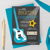 Invitation Blue Rockstar Birthday Party