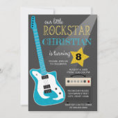 Invitation Blue Rockstar Birthday Party (Devant)