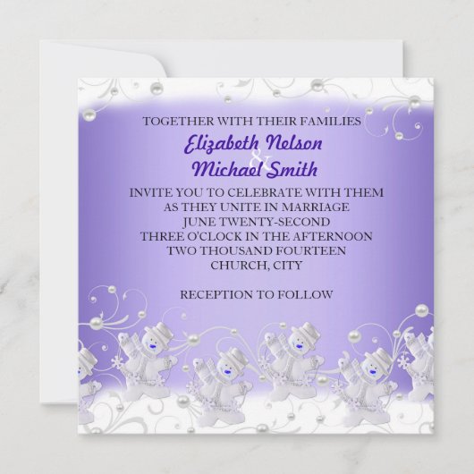 Invitation Blue Romantic Snowman Mariage (Devant)