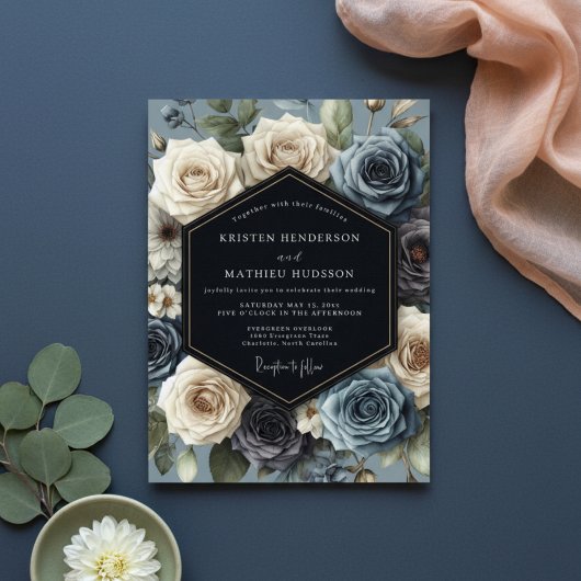 Invitation Blue Rose Bloom Wedding