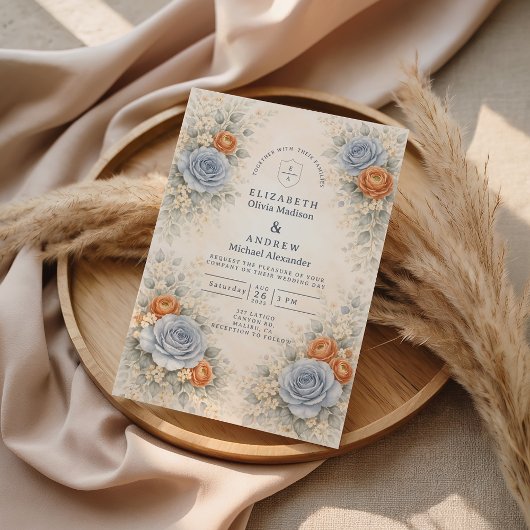 Invitation Blue Rose Botanical Wedding