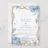 Invitation Blue Rose Coastal Rope Wedding (Devant)