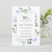 Invitation Blue Rose Floral Eucalyptus 90e fête d'anniversair (Debout devant)