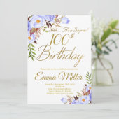 Invitation Blue Rose Floral Surprise 100e fête d'anniversaire (Debout devant)