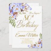 Invitation Blue Rose Floral Surprise 80e fête d'anniversaire (Devant / Derrière)
