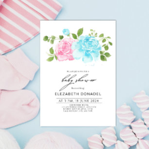 Invitation Blue Rose Genre Révéler Floral Bouquet Baby shower
