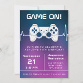 Invitation Blue Rose Gradier Vidéo Gamer Jeu Enfant Anniversa (Devant)