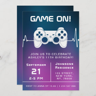 Invitation Blue Rose Gradier Vidéo Gamer Jeu Enfant Anniversa