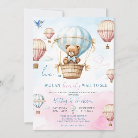 Invitation Blue Rose Hot Air Balloon Genre Reveillez Invitati (Devant)