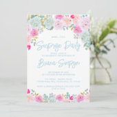 Invitation Blue Rose Peach Purple Floral Surprise Party (Debout devant)